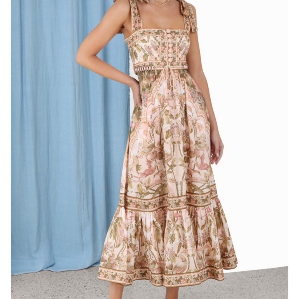 Zimmermann Floral Pink and Cream Midi Dress